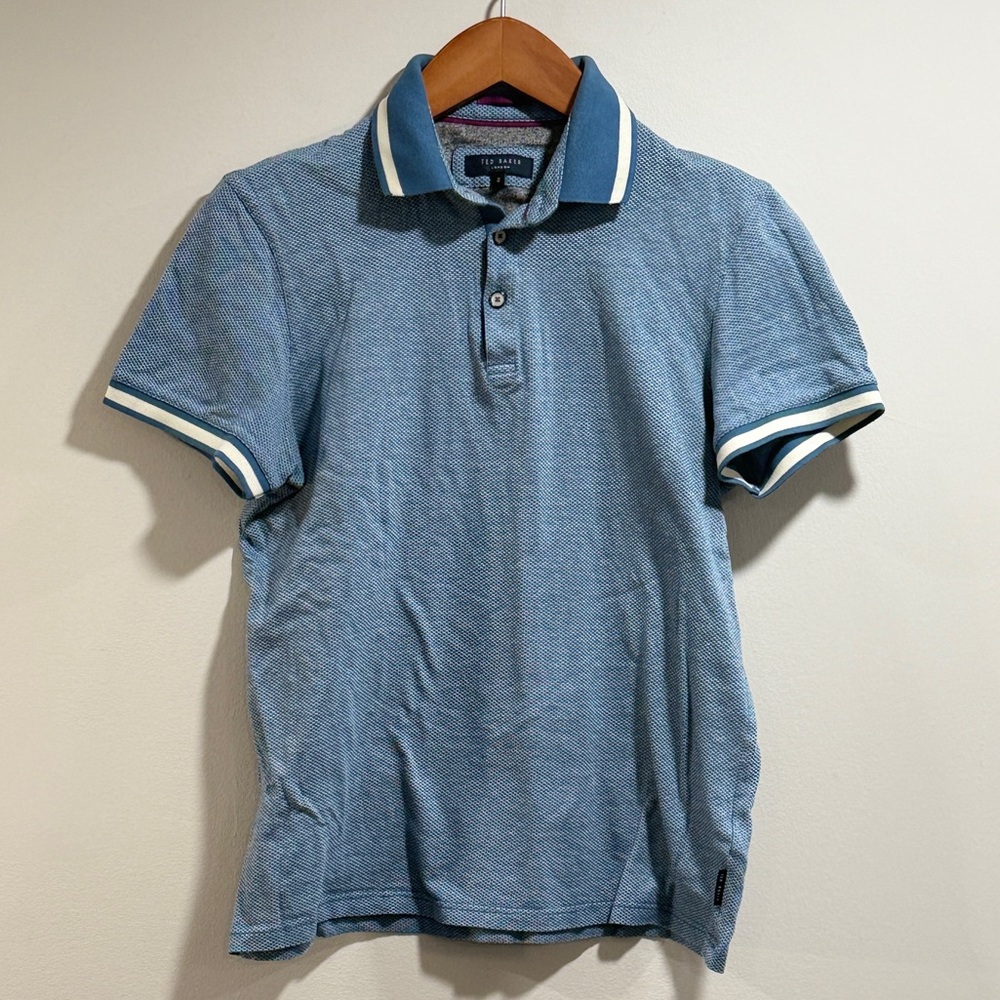 Ted Baker London Men's‎ Light Blue Polo with White Trim Size 2